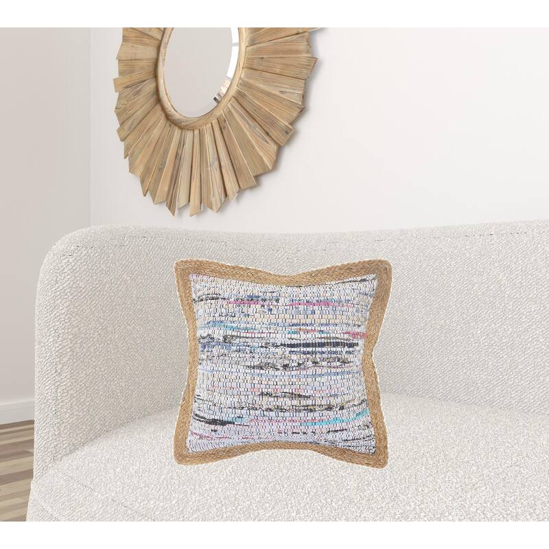 HomeRoots 20" X 20" Tan Pastel Blue And Pastel Yellow 100% Cotton Geometric Zippered Pillow