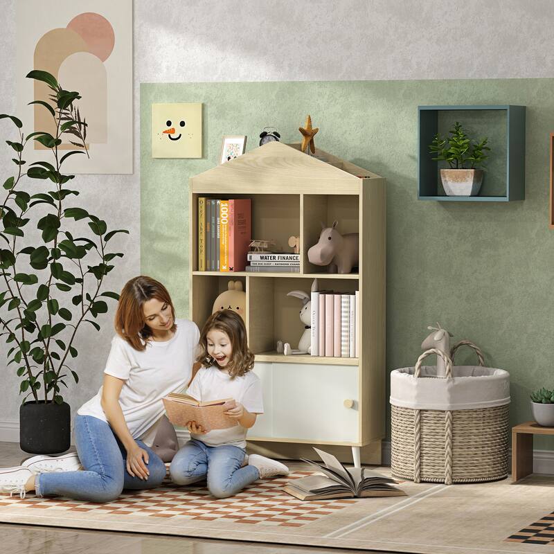 Children's MDF and Pine Wood Bookshelf with Anti-Tip Design Ideal for Playroom or Bedroom - 31.5" L x 11.8" W x 55.3" H