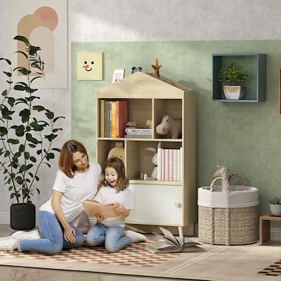Children's MDF and Pine Wood Bookshelf with Anti-Tip Design Ideal for Playroom or Bedroom - 31.5" L x 11.8" W x 55.3" H