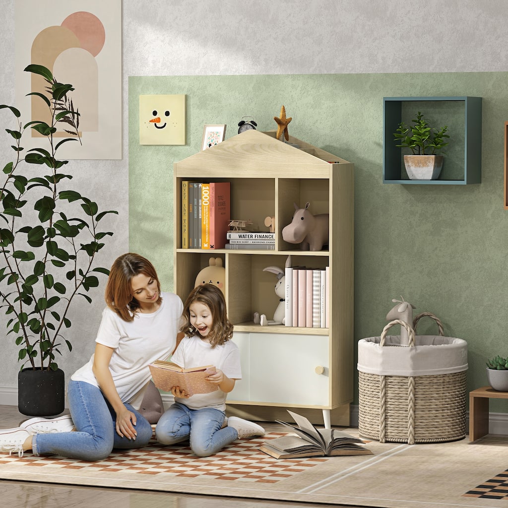 Children's MDF and Pine Wood Bookshelf with Anti-Tip Design Ideal for Playroom or Bedroom - 31.5" L x 11.8" W x 55.3" H