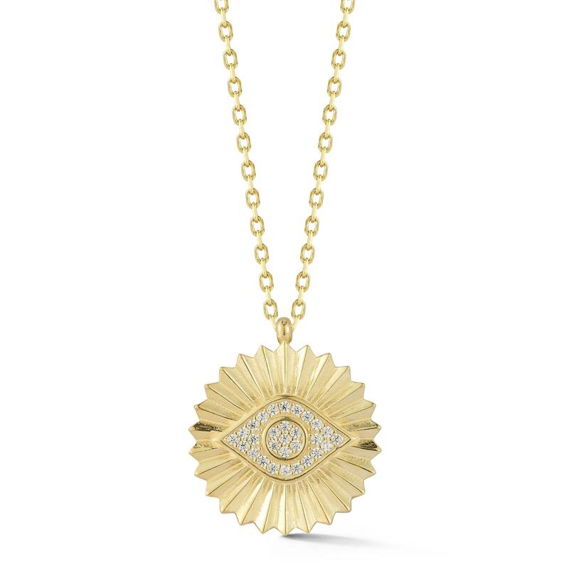 Soleil Sterling Silver Pave Evil Eye Medallion Necklace - Yellow