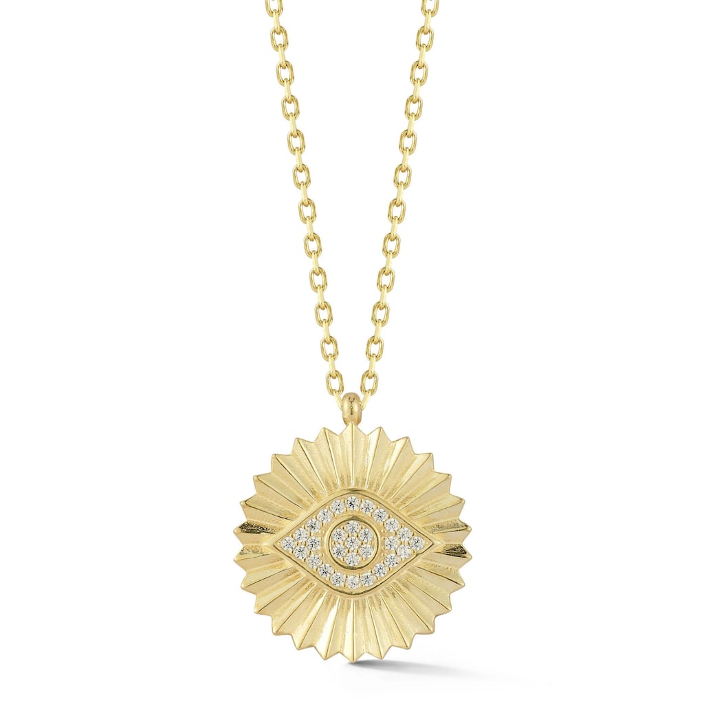Soleil Sterling Silver Pave Evil Eye Medallion Necklace
