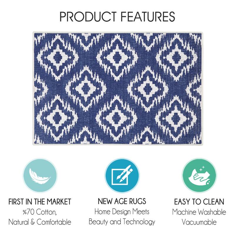 Sussexhome Heavy Duty Ultra Thin Non Slip Washable Cotton Indoor Rug - 2' x 3'