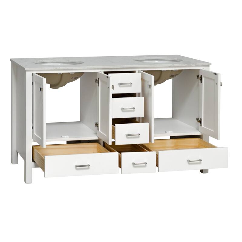 KitchenBathCollection Horizon 60" Double Bathroom Vanity with Engineered Carrara Top