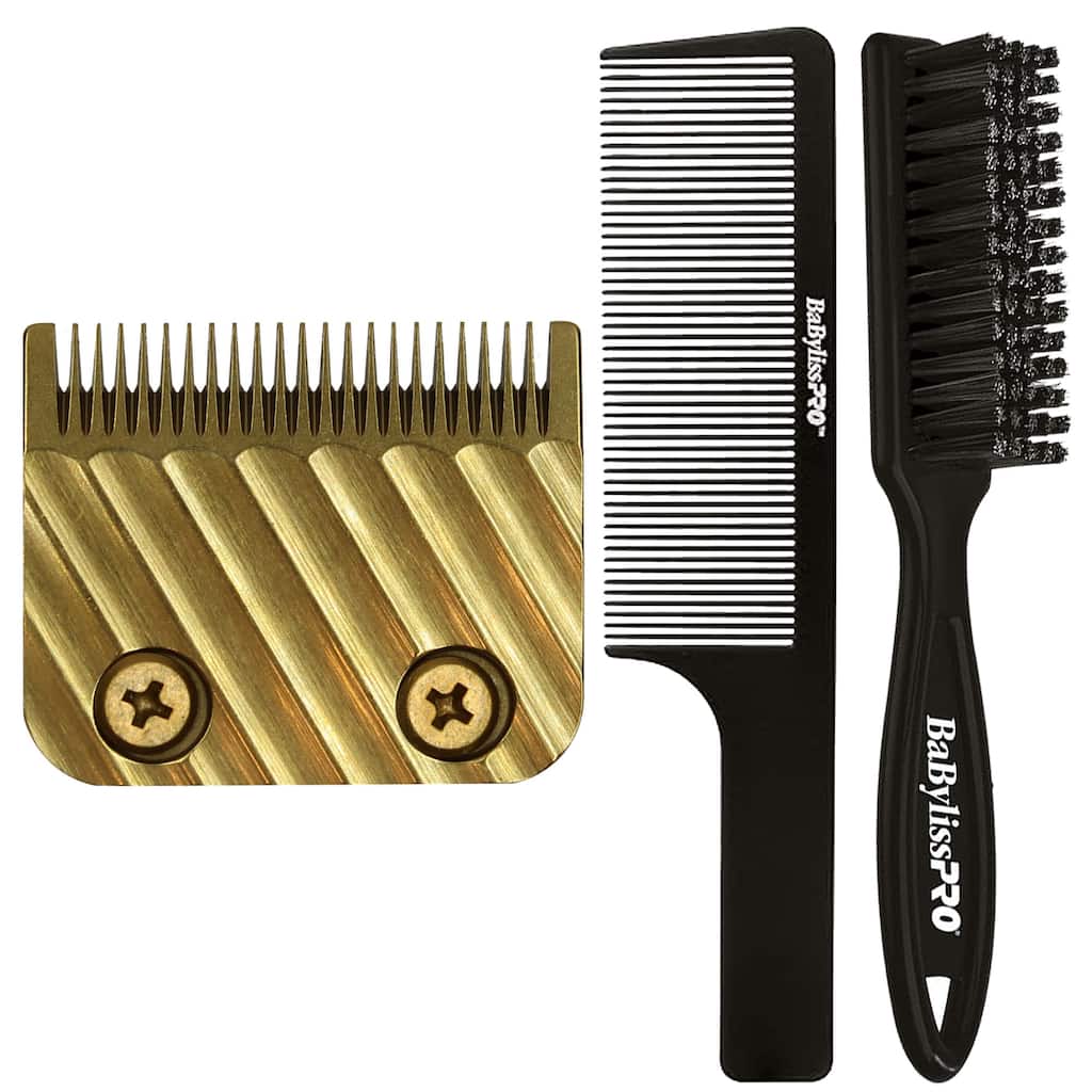 BaByliss Pro Replacement Gold Titanium Wedge Blade #FX603G + Fade Brush BPFADEB + 9" Clipper Comb