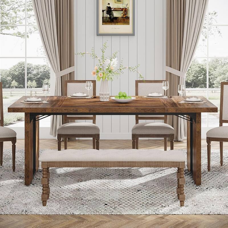 71" Rustic Farmhouse Dining Table for 6-8 People - Large Rectangular Kitchen Table, Wood Dining Room Table for Family Meals