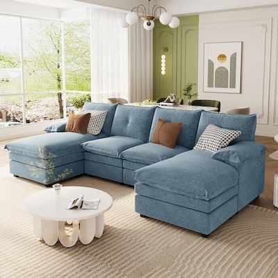 Roomfitters U-Shaped Chenille Sectional Sofa with Adjustable Armrest Pillows, Perfect for Living Rooms, Offices, Spacious Spaces