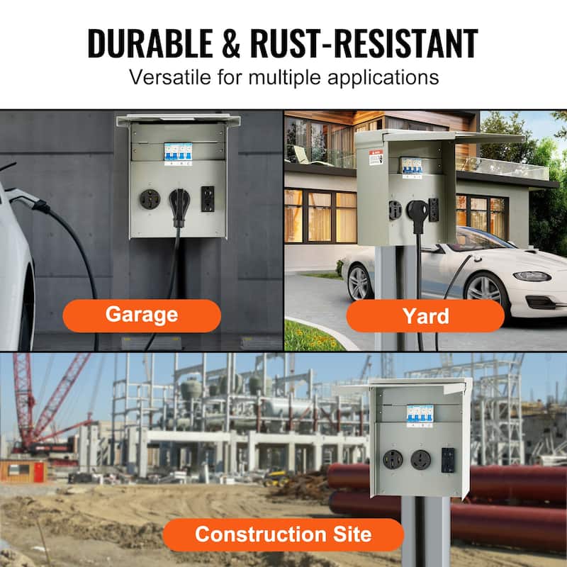 Temporary Power Outlet Panel, 125/250V, RV Power Outlet Box with a 20/30/50 Amp Receptacle Installed - 20/30/50 Amp