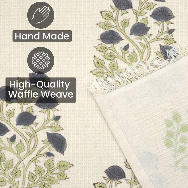 Fabdivine Hand Block Floral Print Waffle Weave Kitchen, Dining Room Use, Gift Hand Towel