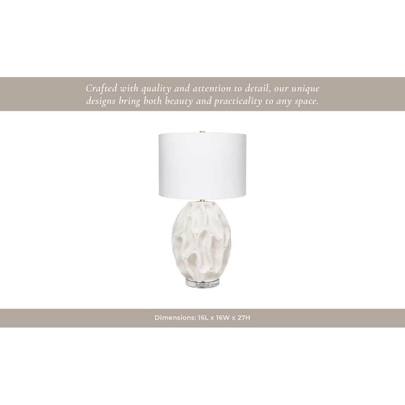 Stone Table Lamp with Sculpted Textured Base Fabric Shade - 27" White - 16" x 16" x 27"