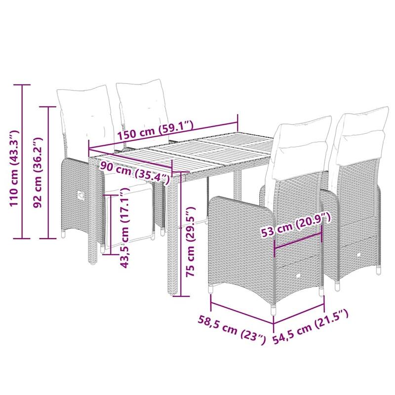 vidaXL Bistro Set Black - 21.5 x 23.0 x 36.2