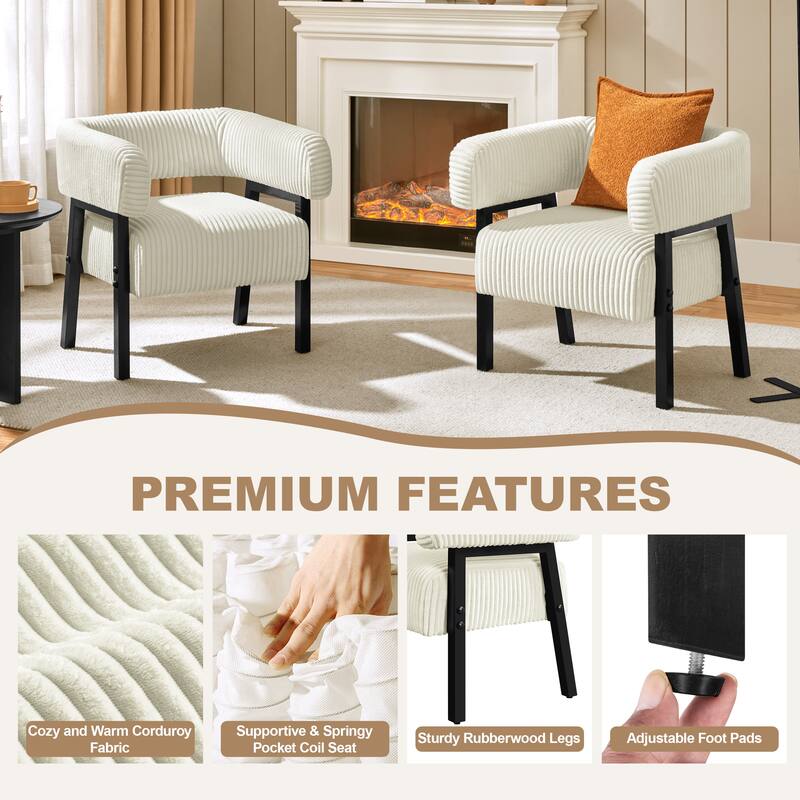 Yaheetech Corduroy Accent Chair with Solid Wood Legs for Living Room, Bedroom