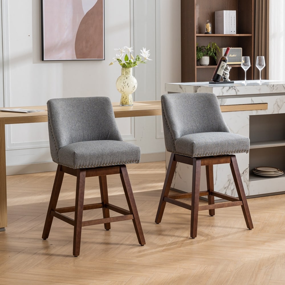 Curved Back Barstools Set of 2 with 360° Swivel Seat and Thick Cushion