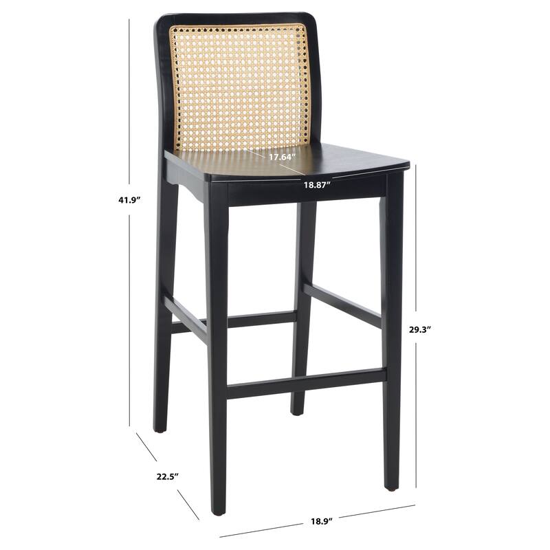 SAFAVIEH Home Benicio 29-inch Rattan Bar Stool [SET of 2] - 19Wx23Dx42H - Black/Natural