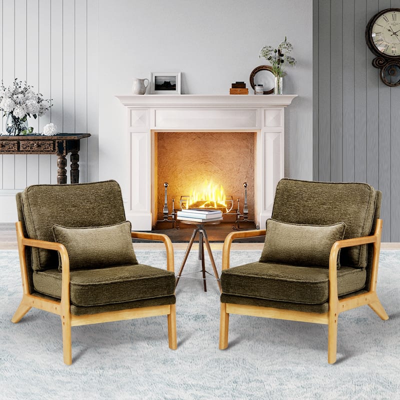 Mid Century Modern Accent Chair with Lumbar Pillow - Green