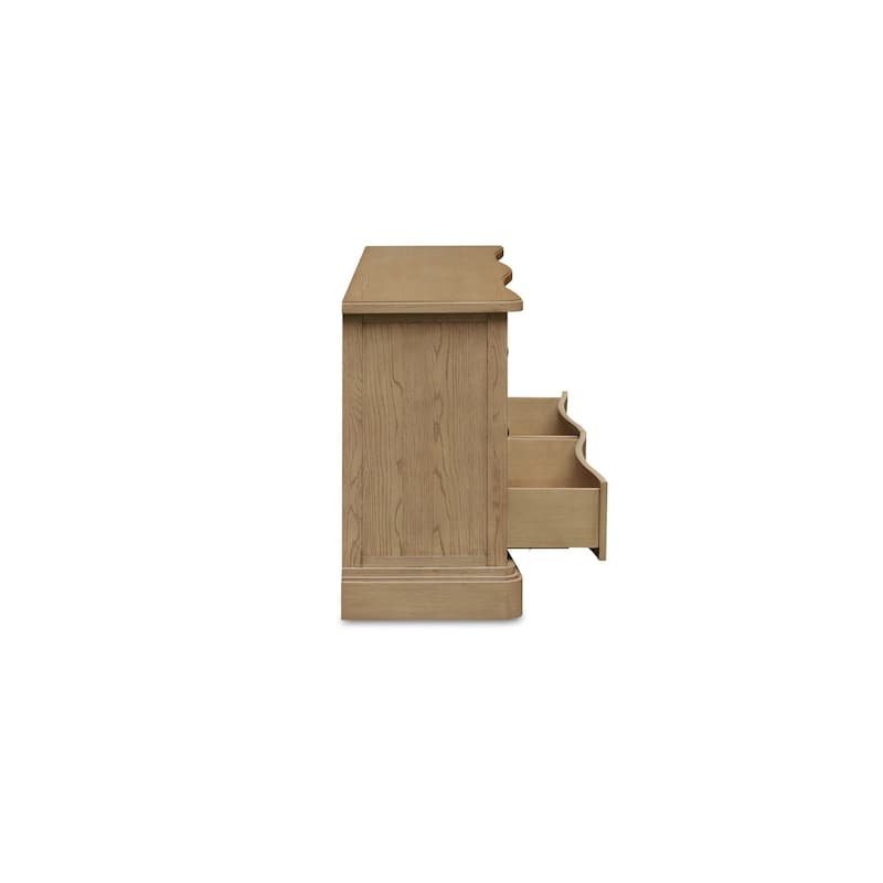Lioren Dresser, Solid Oak, 6 Drawers, Curved Front, Brass Handles, Warm Brown
