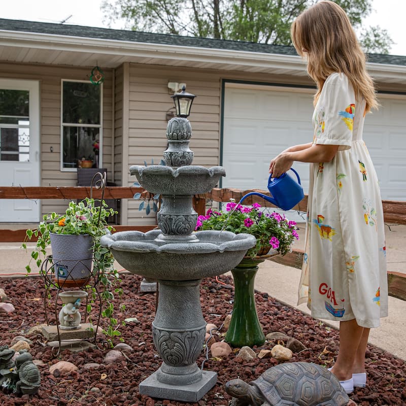 French Garden-Inspired 2-Tier Outdoor Water Fountain - Dusty Gray - 50"
