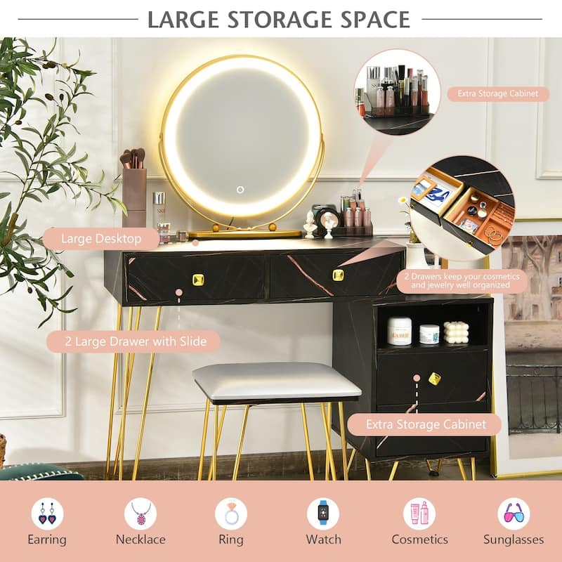 Modern Dressing Table with Storage Cabinet - 31.5" x 16" x 30" (L x W x H)