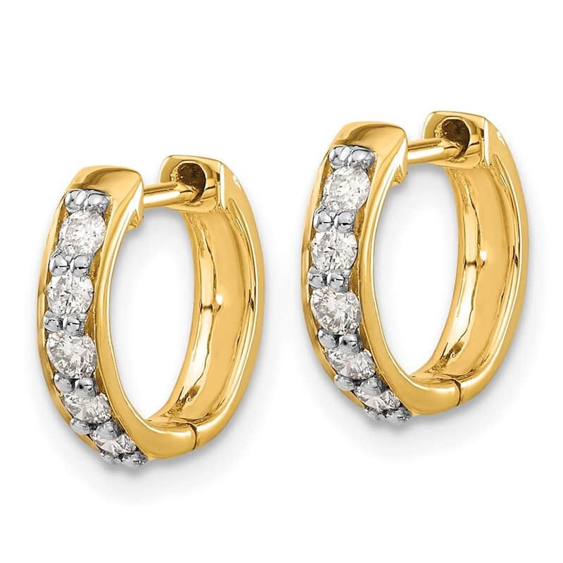 Curata 14k Yellow Gold Diamond Hoop Earrings - 11x12mm Wide 2mm Thick