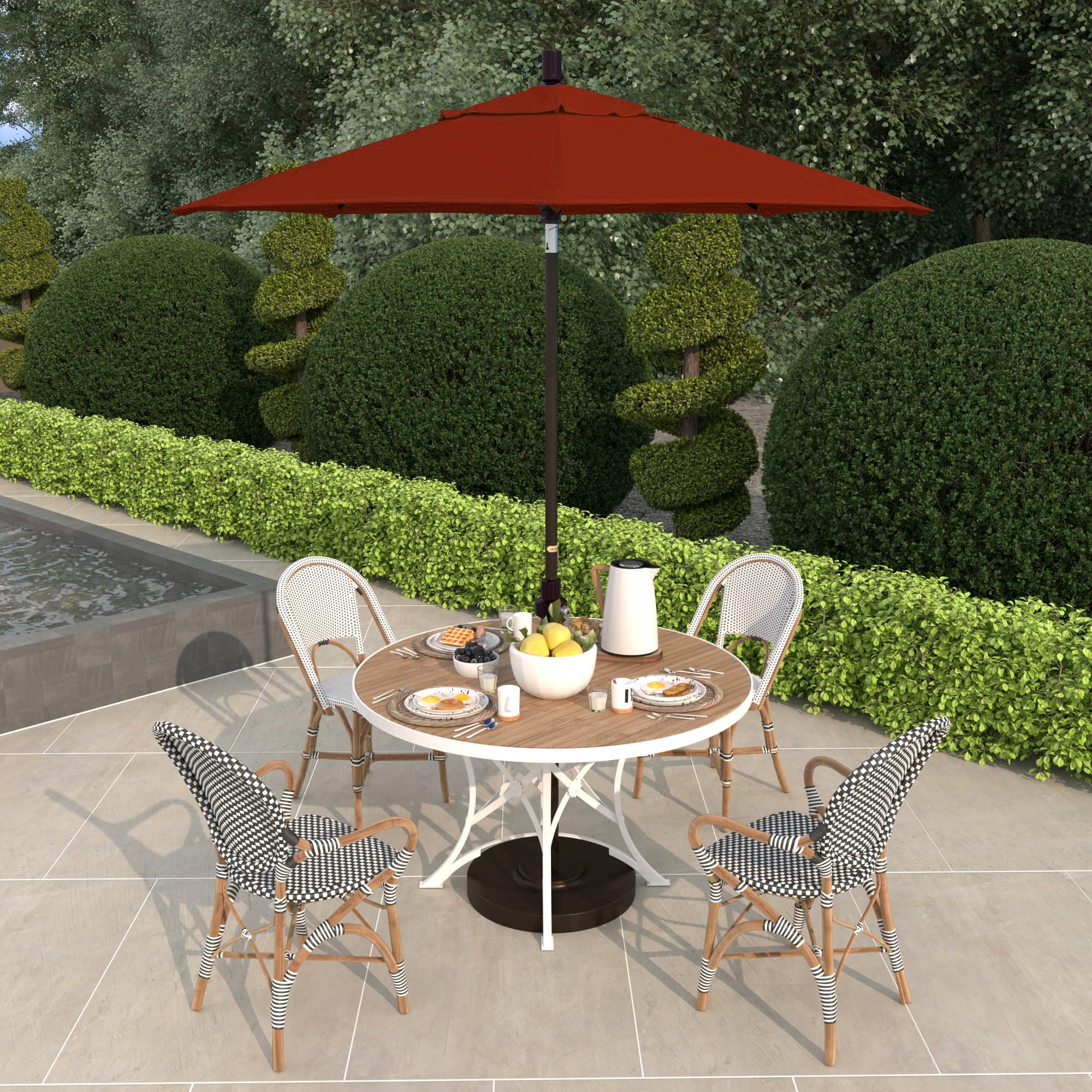 7.5 patio umbrella terra cotta Garden Eucalyptus A shady spot on a warm day offers a perfect opportunity to enjoy the outdoors Origin 21 9-ft Aluminum Red