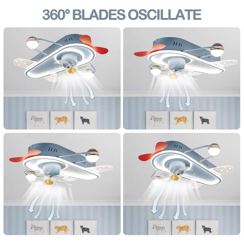 Cusp Barn 26" Modern Decoration Cartoon Airplane Ceiling Fan with Light, Silent DC Motor Dimmable LED Starry Lighting Fixtures