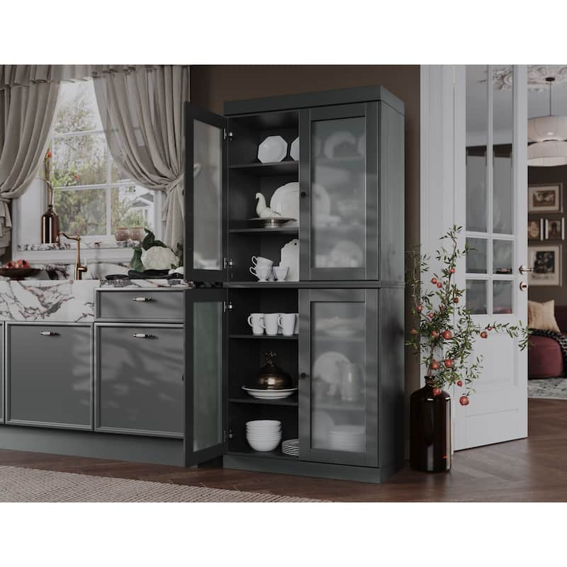 Palace Imports 100% Solid Wood Pantry Cabinet with Frosted, Clear Glass or Solid Doors and Adjustable Shelves