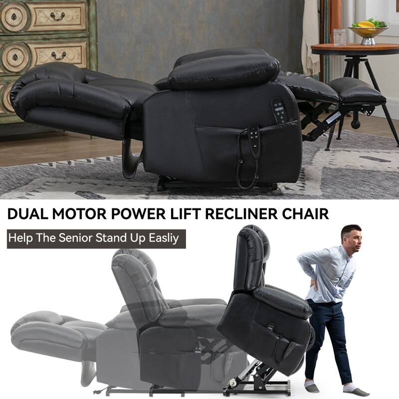 Brown Medium Electric Power Lift Recliner in Genuine Leather with Dual Motors, 8-Point Massage, Lumbar Heat