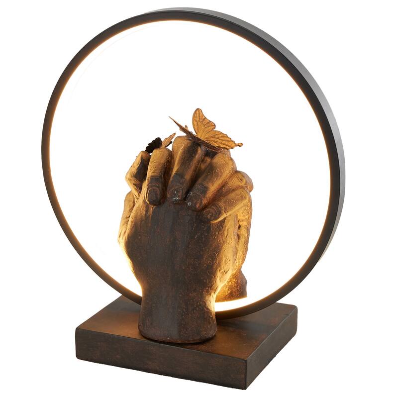 Resin Hands Holding Room Table Lamp with Butterfly Accents - Copper - Roche River Decor