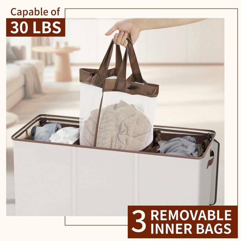 Laundry hamper 3 section - 32.7"L x 12.2"W x 27.6"H