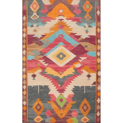 Hand Woven Oriental 100% Wool Carpet Southwestern Tribal Multi-Colored Kilim Area Rug - 12' 11'' X 10' 2''