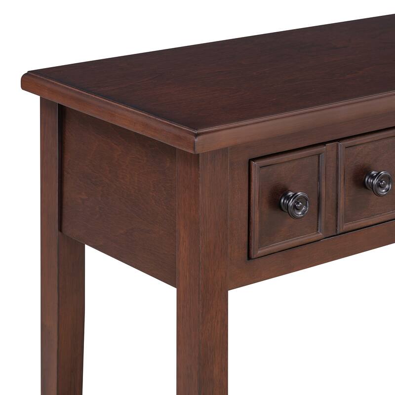38.2" Rustic Console Table with Open Shelf and Three Drawers, Rubber Wood Legs