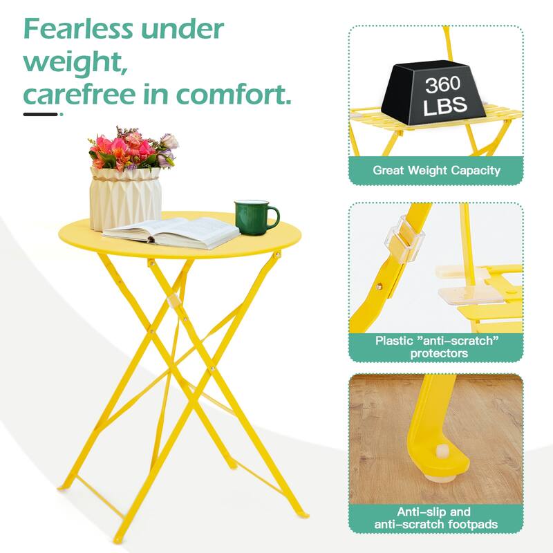 Outdoor 3-Piece Bistro Set, Foldable Patio Dining Sets, Rust-Resistant, Lightweight, Easy to Clean, for Balcony, Garden, Pool