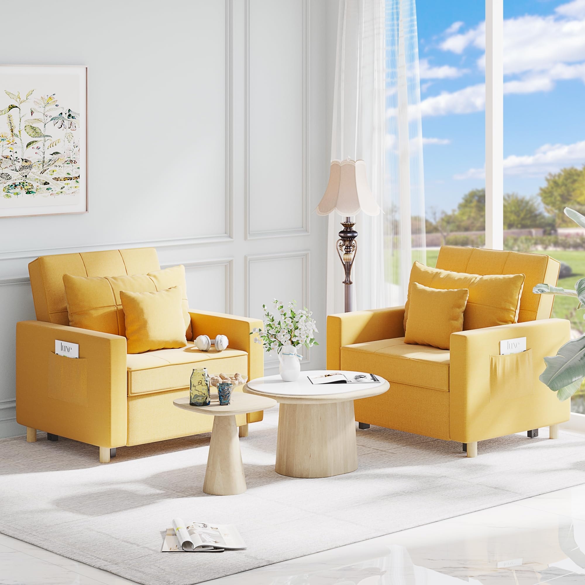 AECOJOY Adjustable Sleeper Chair Bed 3-in-1 Convertible Futon Sofa - Yellow