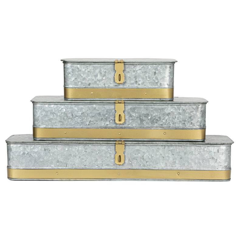 Decorative Metal Boxes with Lid, Set of 3