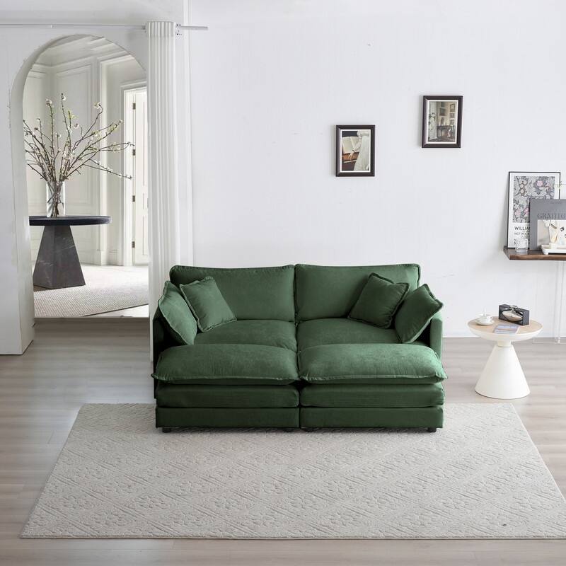Modern Accent Chair with Ottoman, Living Room Club Chair Chenille Upholstered Armchair , Reading Chair for Bedroom