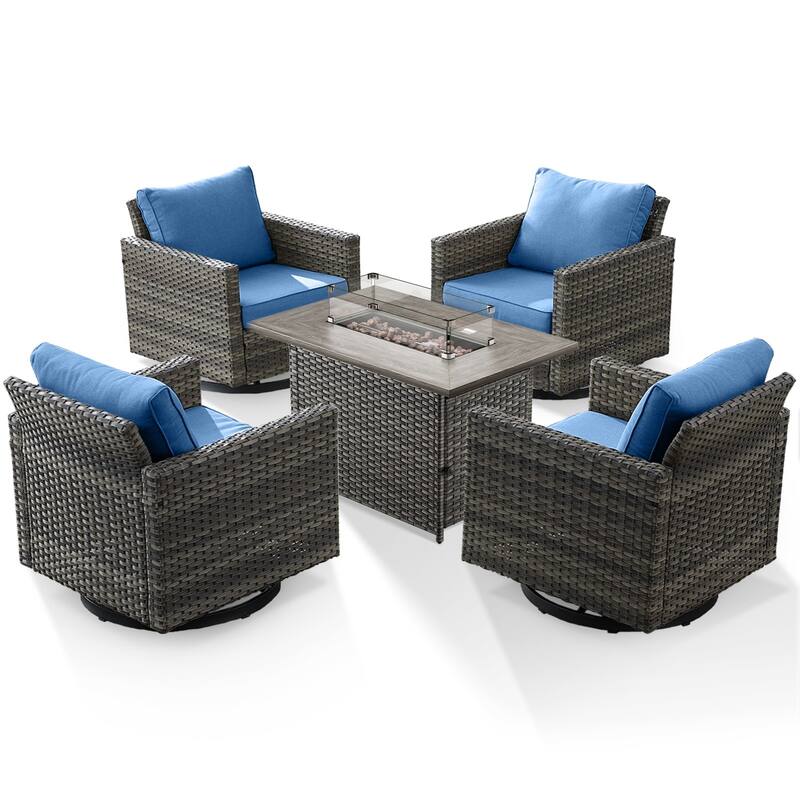 4 Pieces Swivel Chair with Fire Pit Table