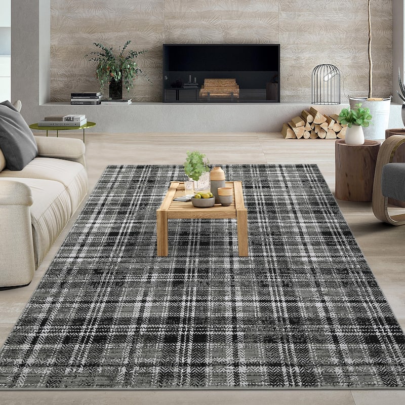 Garvee Earthy Plaid Soft Low Pile Foldable Area Rug