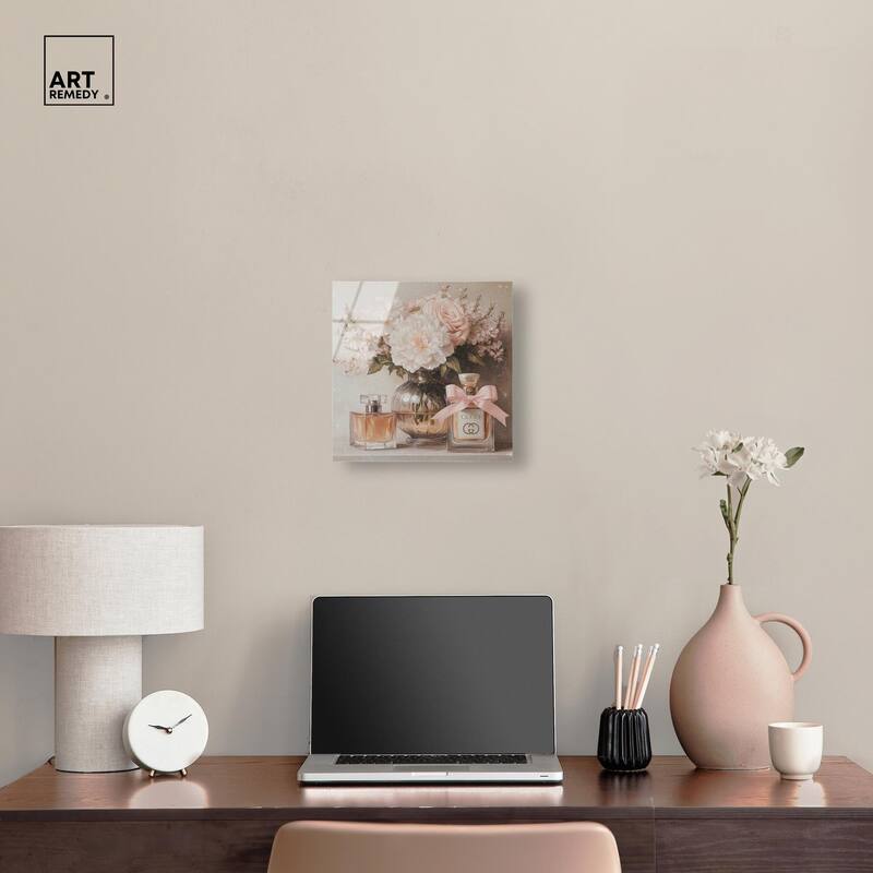 Peach Perfume Flowers in Vase Acrylic by Art Remedy, Ready to Hang