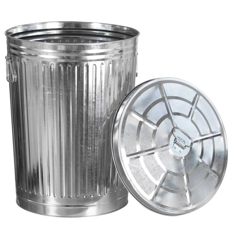 Round Galvanized Steel, Trash Can with Lid - Durable Metal Bucket for Backyard, Lawn, Garden and Yard Use - 20 Gallons