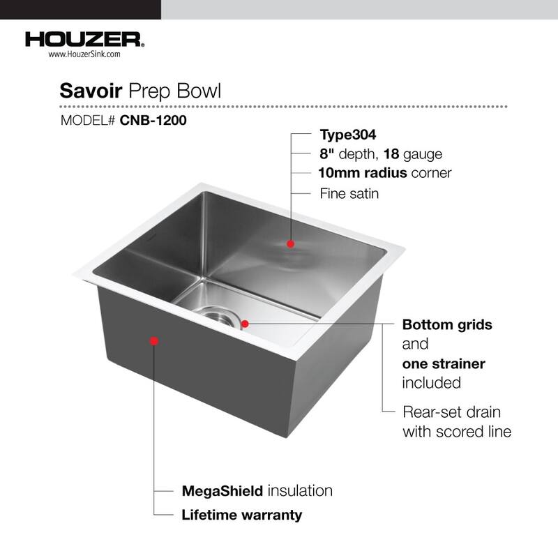 Houzer Savoir 12" Single Basin 18 Gauge Bar/Prep Sink for Undermount