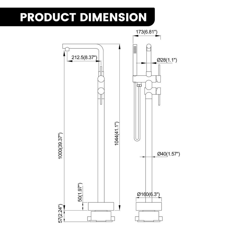41"H Solid Brass Floor Mounted Tub Faucet with Handheld Shower