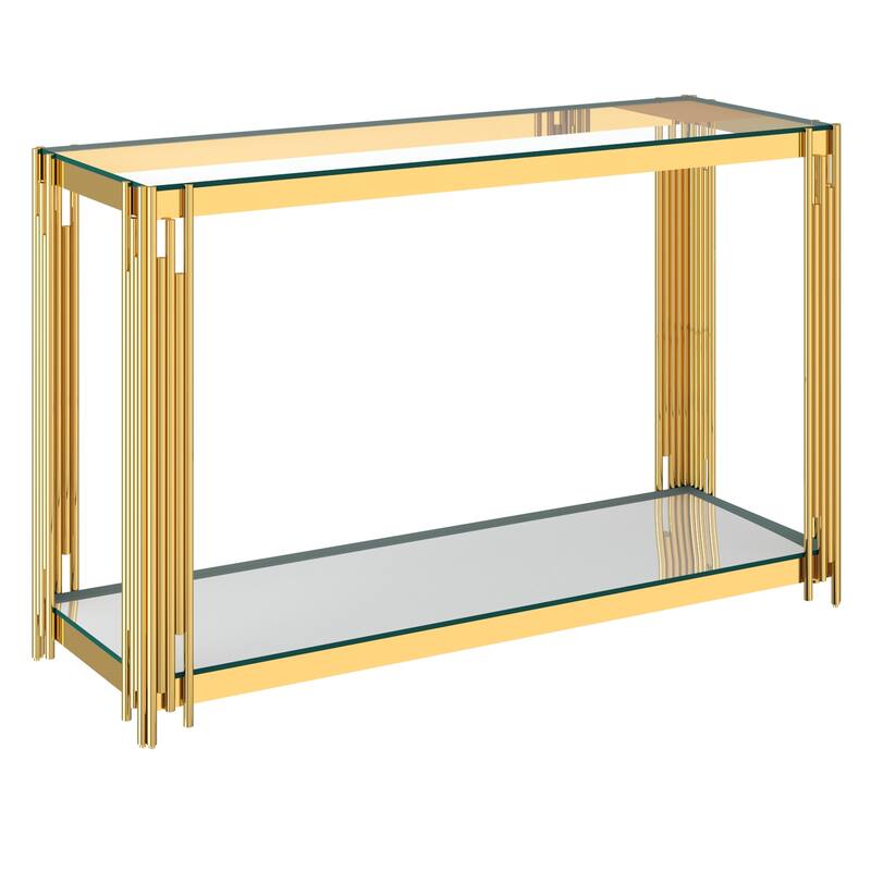 Contemporary Metal and Glass Console Table - Gold
