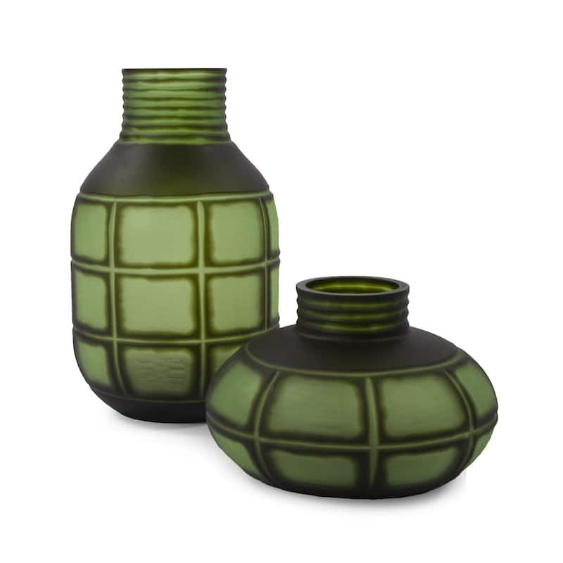 Allan Andrews Square Patterned Frosted Green Contemporary Decorative Glass Vase