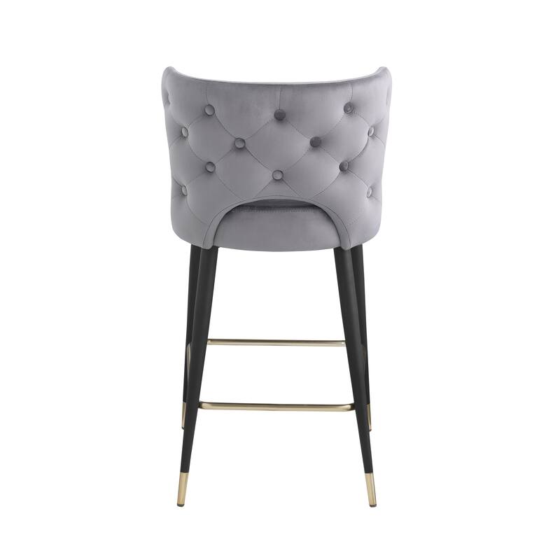 Contemporary Velvet Thick Upholstered Counter Bar Stool Set of 2,with Gold Tipped and Black Metal Legs