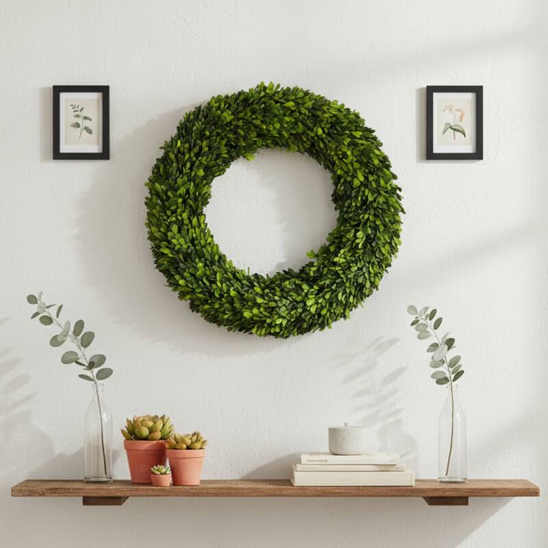 Maison 24" Handcrafted Real Preserved Boxwood Wreath - Boxwood Green