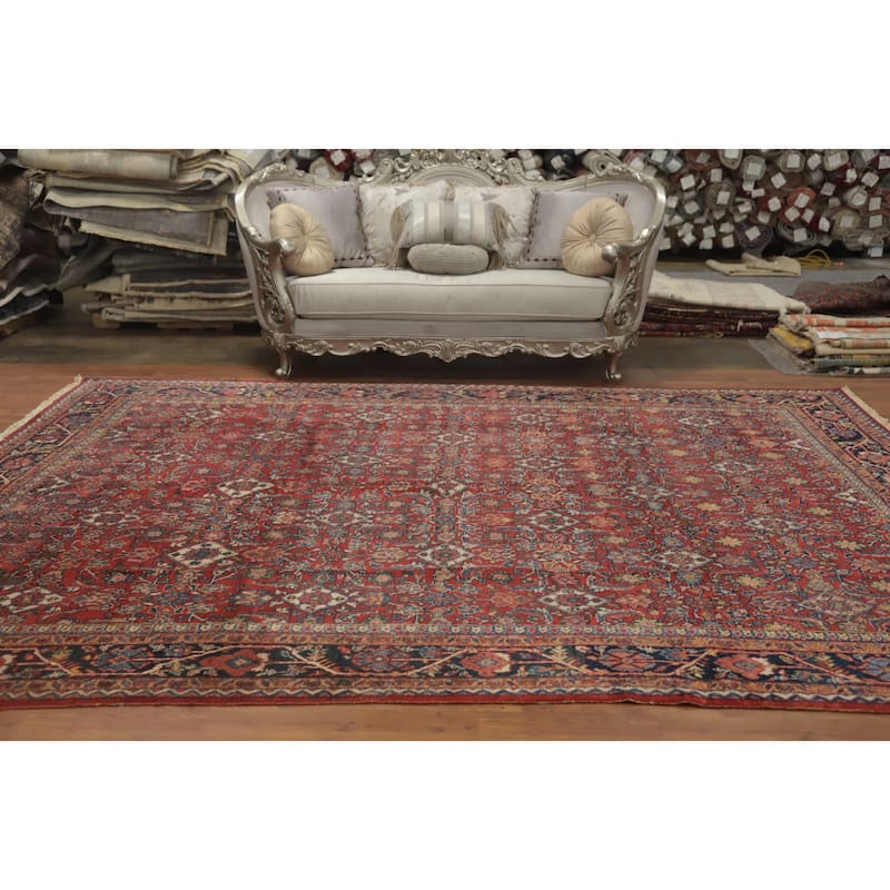 Hand Knotted Oriental 100% Wool Carpet Traditional Floral Red Mahal Area Rug - 11' 11'' X 9' 2''