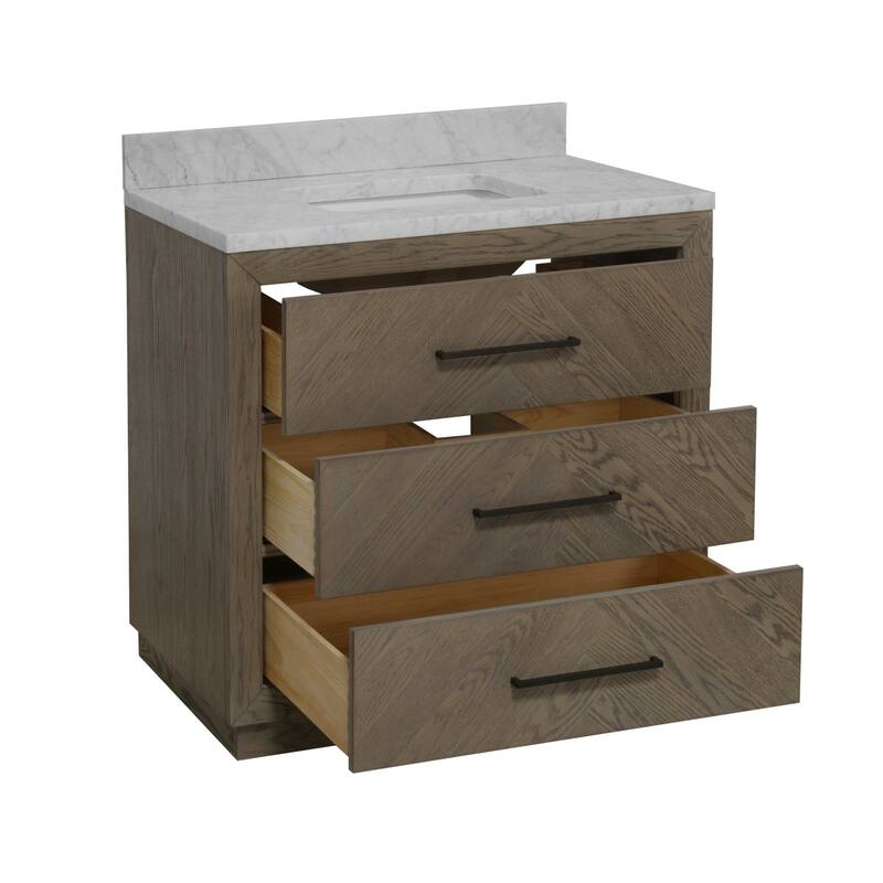 KitchenBathCollection Avery 36" Bathroom Vanity with Carrara Marble Top