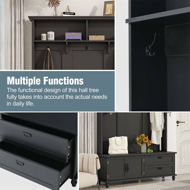 Merax Modern Style Hall Tree with Storage Cabinet and 2 Large Drawers