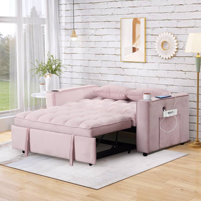 4-in-1 Modern Sofa Bed with USB Charging and Cup Holder, Perfect for Apartments
