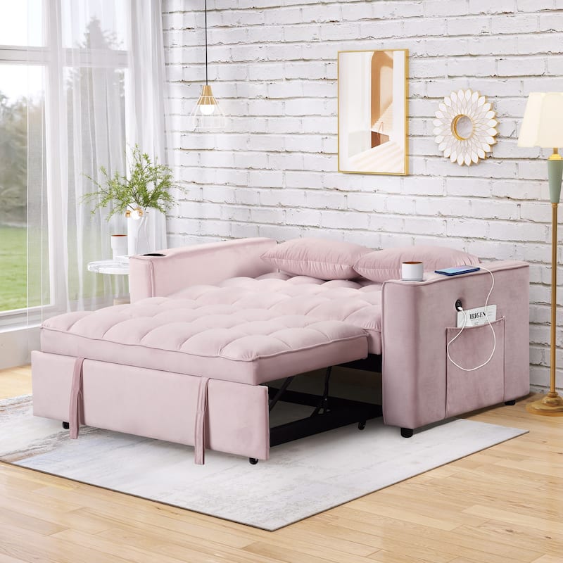 Contemporary 58" 4-in-1 Sofa Bed with USB Charging and Cup Holder - Ideal for Apartments or Guest Rooms